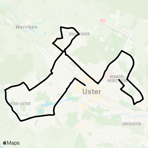 VZO - Verkehrsbetriebe Zürichsee und Oberland Uster, Bahnhof - Uster, Wageren map