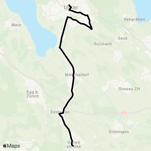 VZO - Verkehrsbetriebe Zürichsee und Oberland Oetwil am See, Zentrum - Uster, Bahnhof map