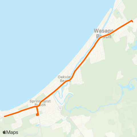 Wasaga Beach Transit Route 2 - West Bound map