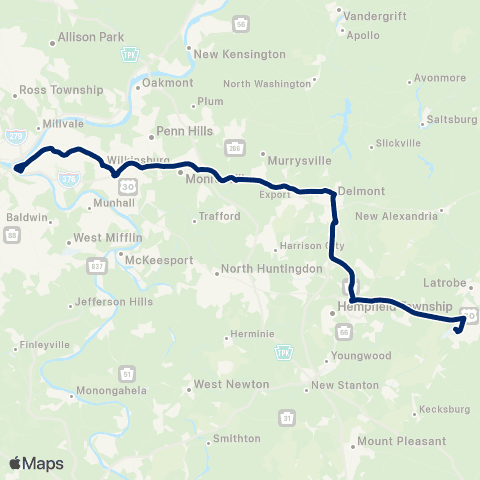 Westmoreland Transit Latrobe - Pittsburgh Flyer map