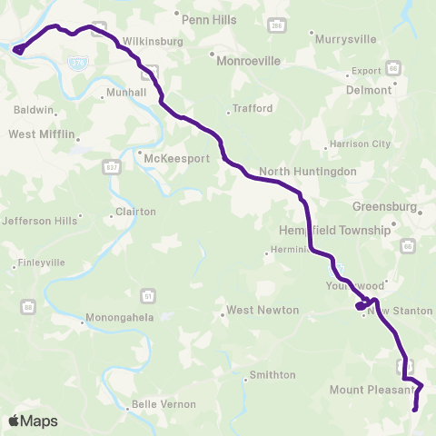 Westmoreland Transit Mount Pleasant - Pittsburgh Flyer map