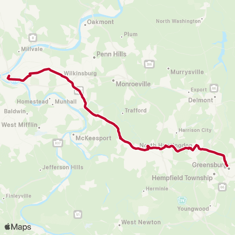 Westmoreland Transit Greensburg - Irwin - Oakland - Pittsburg map