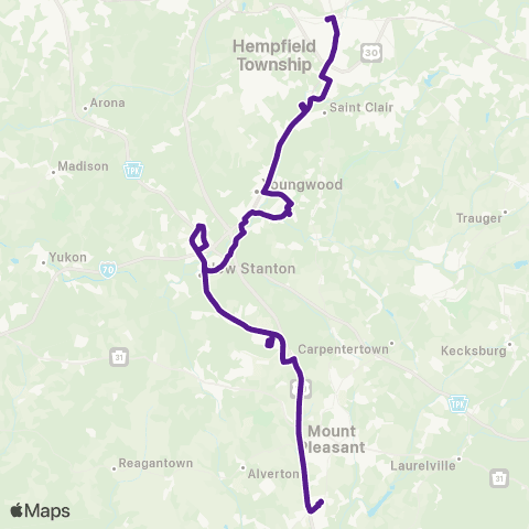Westmoreland Transit Greensburg - Youngwood - Mount Pleasant map
