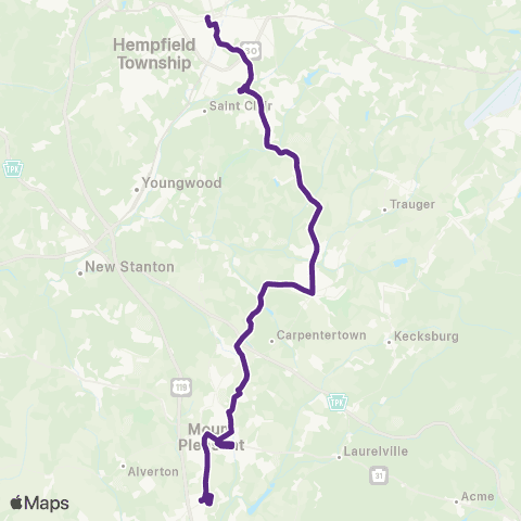 Westmoreland Transit Greensburg - Mount Pleasant map