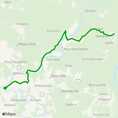 Westmoreland Transit New Kensington - Pittsburgh Flyer map