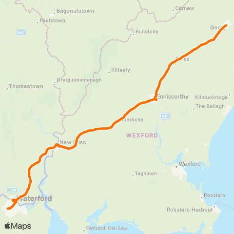 Wexford Bus Gorey - Waterford map