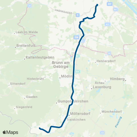 Wiener Lokalbahnen Wien Oper - Aßmayergasse - Inzersdorf Lokalbahn - Wiener Neudorf - Baden Landesklinikum - Baden Josefsplatz map