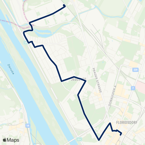Wiener Linien Floridsdorf - Schwarzlackenau (-Strebersdorf) map