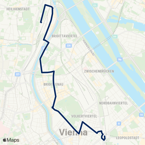 Wiener Linien Heiligenstadt - Praterstern map