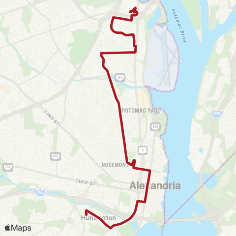 Metrobus Pentagon-Huntington map