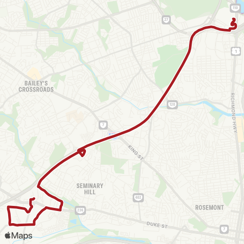 Metrobus Pentagon-Holmes Run-Landmark map