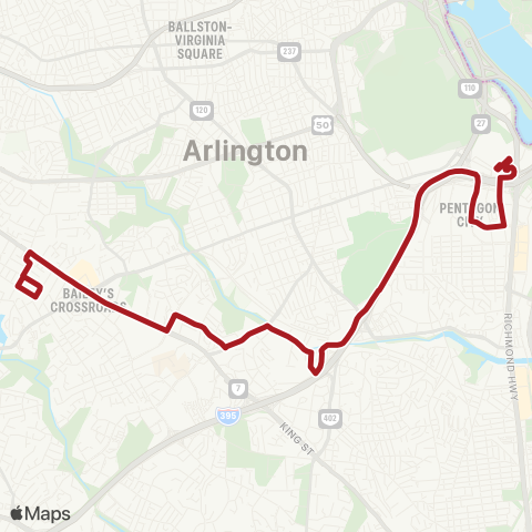Metrobus Pentagon-Shirlington-Culmore map