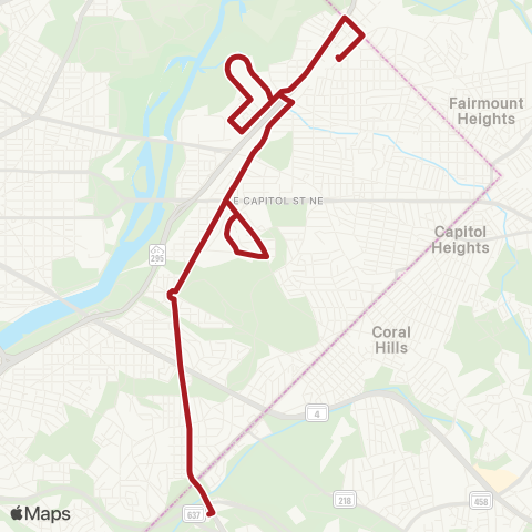 Metrobus Deanwood-Mayfair-Fort Dupont map