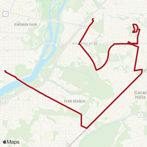 Metrobus Lincoln Hts-Potomac Av map