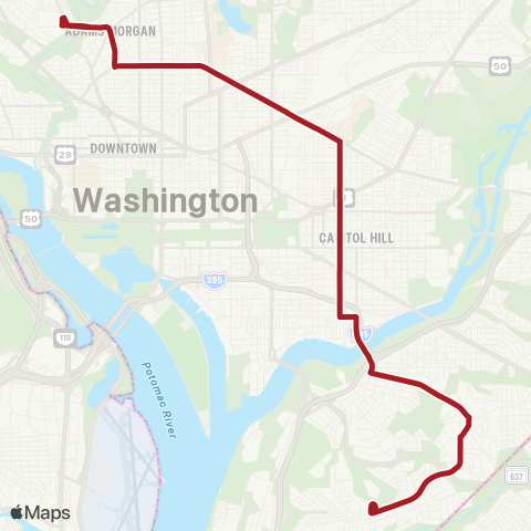 Metrobus U St-Congress Hts map
