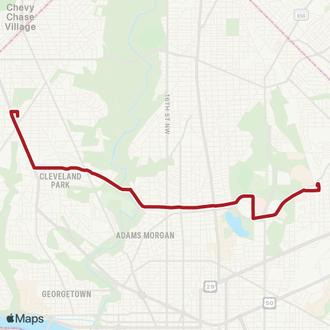 Metrobus Brookland-Tenleytown map