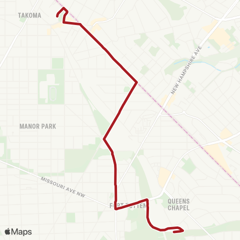 Metrobus Takoma-Fort Totten map