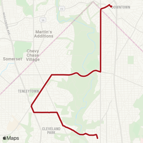 Metrobus Silver Spring-Tenleytown map