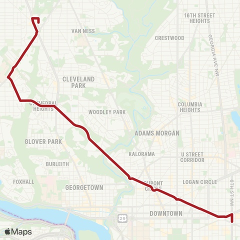 Metrobus Massachusetts Av-Tenleytown map