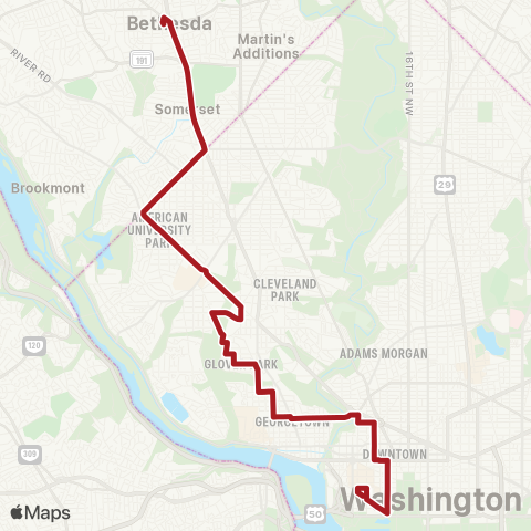 Metrobus Massachusetts Av-Bethesda map