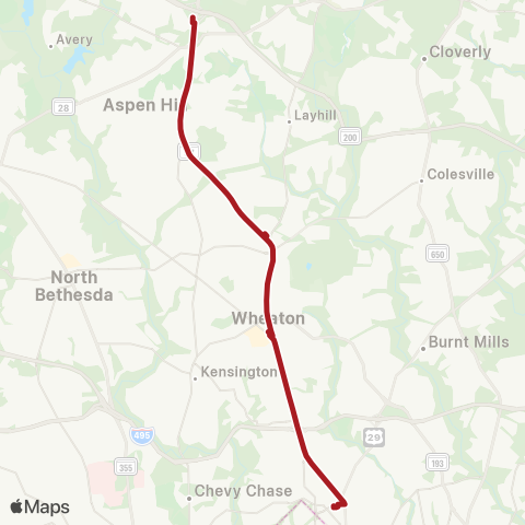 Metrobus Wheaton-Silver Spring map