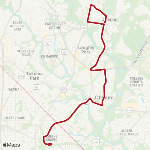 Metrobus Riggs Rd-Adelphi map