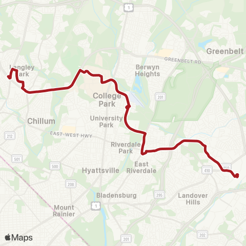 Metrobus New Carrollton-Takoma Langley map