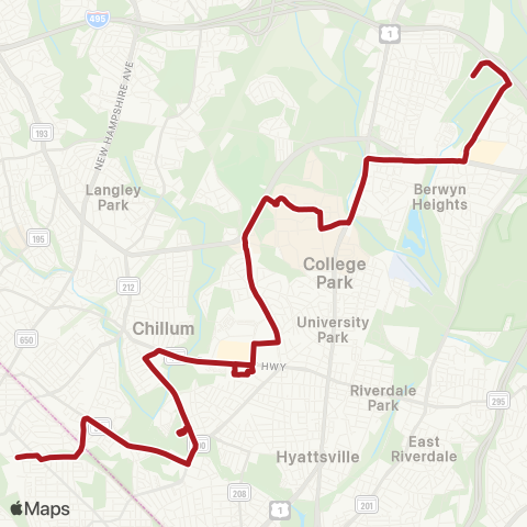 Metrobus Greenbelt-Fort Totten map