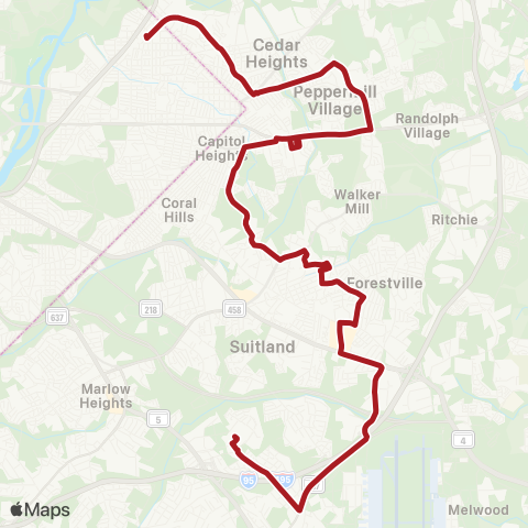 Metrobus Deanwood-Branch Av map