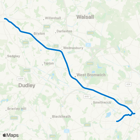 West Midlands Metro Edgbaston Village (W Midlands Metro) - Wolverhampton Sta (W Midlands Metro) map