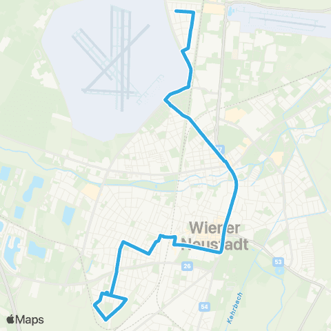 Verkehrsverbund Ost-Region Stadtverkehr Wiener Neustadt Olof-Palme-Platz - Matzendorfer Gasse map