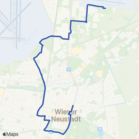 Verkehrsverbund Ost-Region Stadtverkehr Wiener Neustadt  Grünangergasse - Aqua Nova map