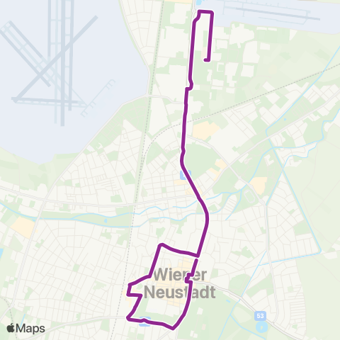 Verkehrsverbund Ost-Region Stadtverkehr Wiener Neustadt  Grünangergasse - Johannes-Gutenberg-Straße map