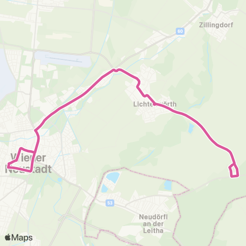 Verkehrsverbund Ost-Region Stadtverkehr Wiener Neustadt  Grünangergasse - Lichtenwörth map