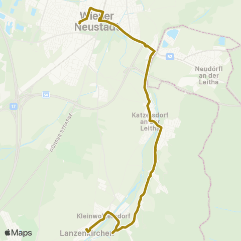 Verkehrsverbund Ost-Region Stadtverkehr Wiener Neustadt Hauptbahnhof - Frohsdorf - Lanzenkirchen map