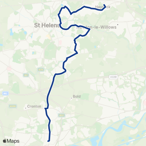 Warrington's Own Buses Birch Road - Halton College map