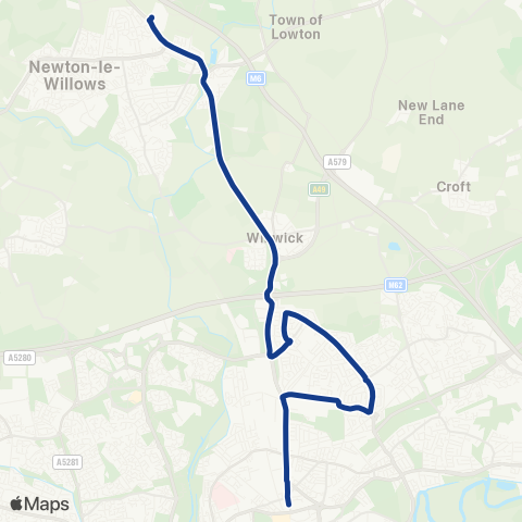 Warrington's Own Buses Selwyn Jones Sports Ctr Hail and Ride - Central Sta map