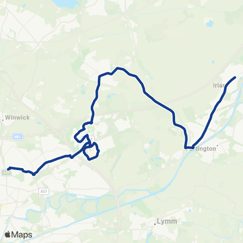 Warrington's Own Buses Warrington Vale Royal Coll - Moorfield Rd map