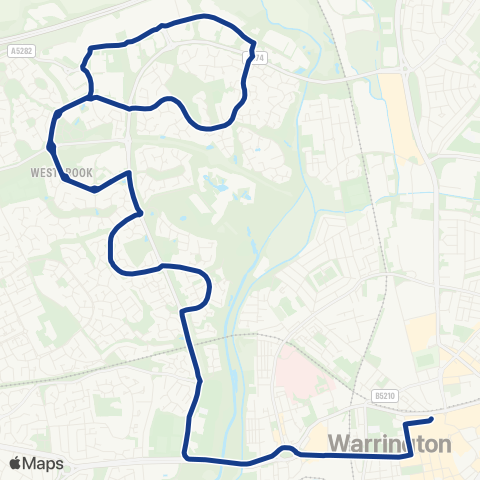 Warrington's Own Buses Asda - Warrington Bus Interchange Stand Q map