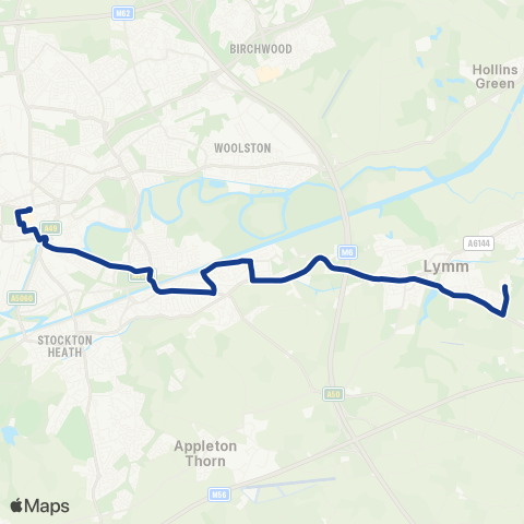 Warrington's Own Buses Warrington Bus Interchange Stand L - Lymm HS map