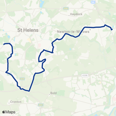 Warrington's Own Buses Rosemary Drive - Freckleton Road map