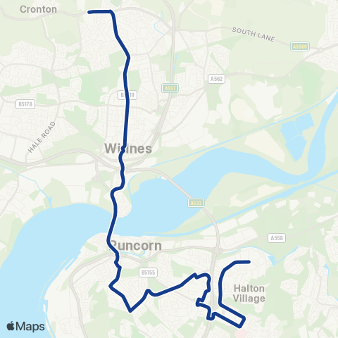 Warrington's Own Buses Pex Hill - Castlefields Ctr. map