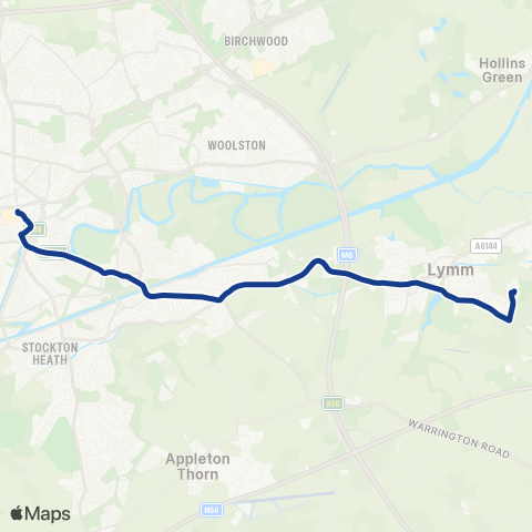 Warrington's Own Buses Lymm High School - Pilling Gardens map