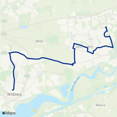 Warrington's Own Buses Asda - Halton College map