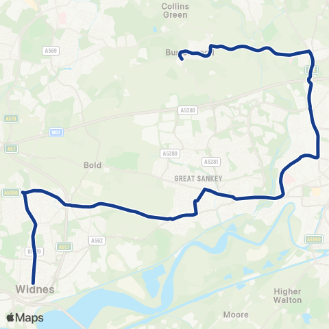 Warrington's Own Buses Kingsway - Acton Road map