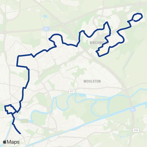 Warrington's Own Buses Birchwood Sta - Warrington Bus Interchange Stand P map