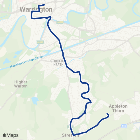 Warrington's Own Buses Warrington Bus Interchange Stand K - Blackcap Rd map