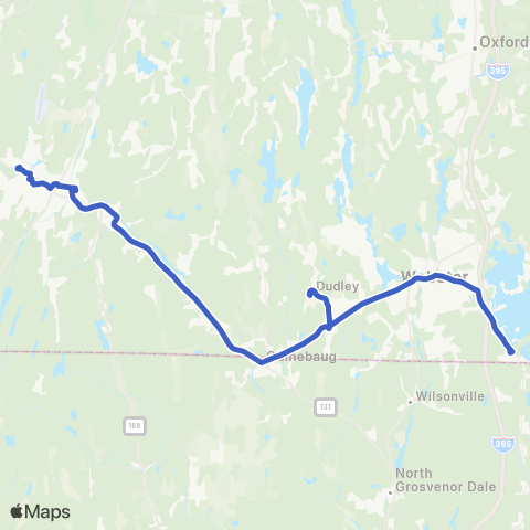WRTA Pro Southbridge - Webster Shuttle map