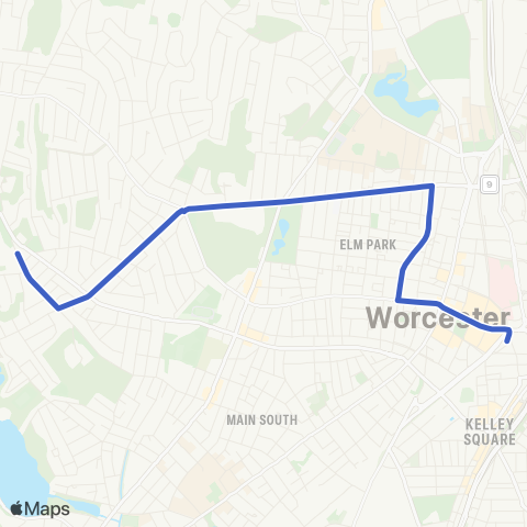 WRTA Highland to Worcester State map