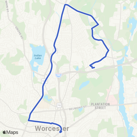 WRTA Lincoln Plz-W Boylston St map